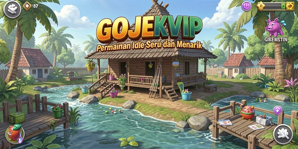 Screenshot gameplay <strong>GOJEKVIP</strong> yang menunjukkan aktivitas produksi Idle.