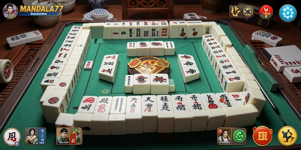 Tampilan gameplay <strong>MANDALA77</strong> yang menarik dengan desain ubin Mahjong.