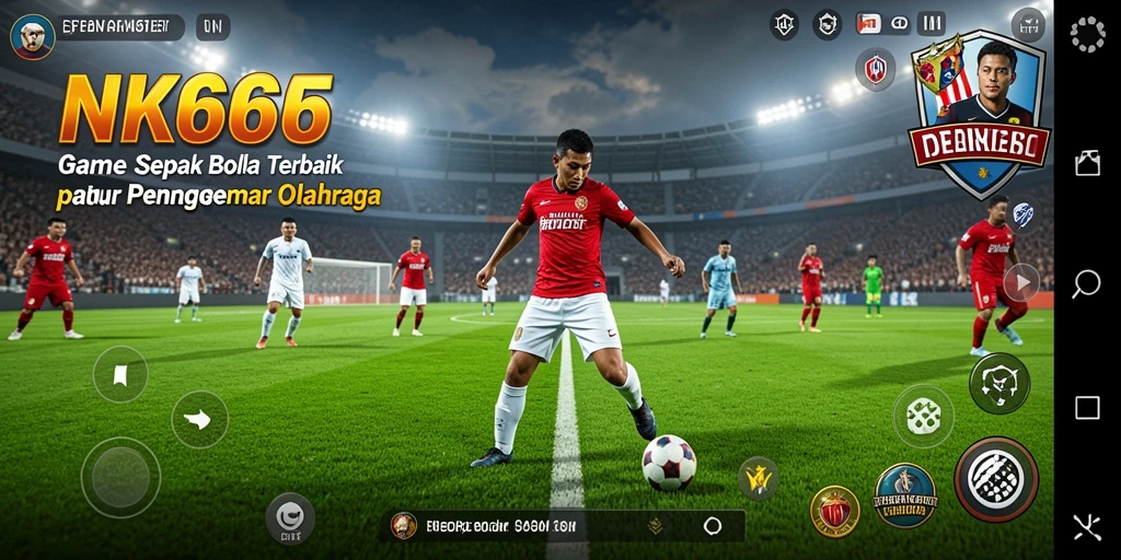 Screenshot gameplay NK666 menampilkan aksi pertandingan sepak bola di lapangan.