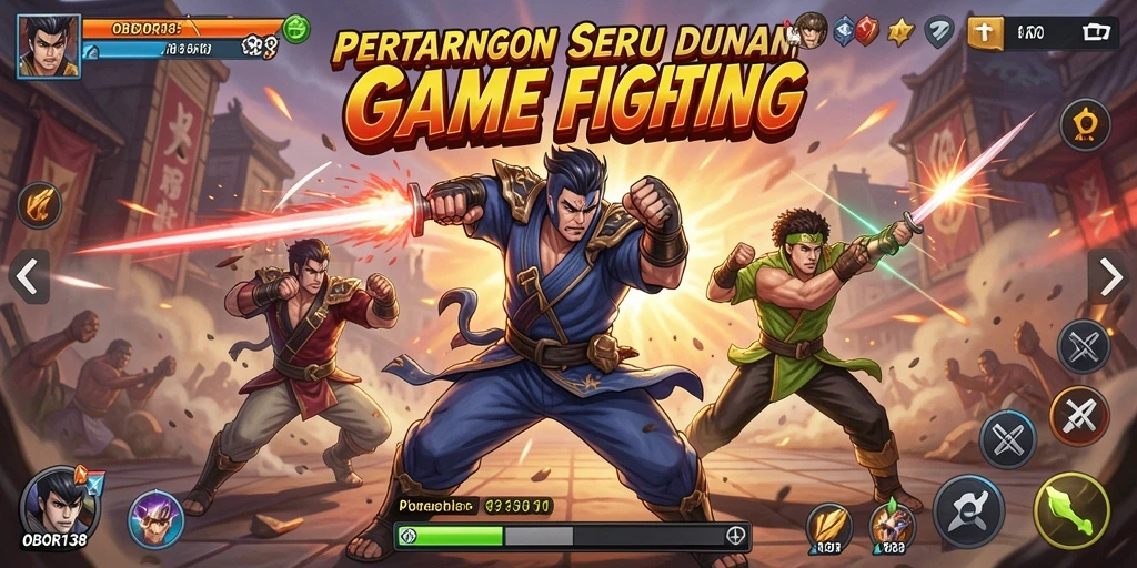 Tampilan gameplay OBOR138 yang mendebarkan dan dinamis di arena pertarungan.